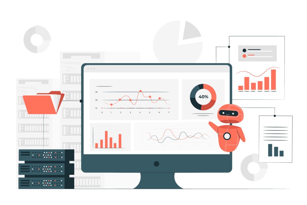 AI robot automating business processes on a digital interface